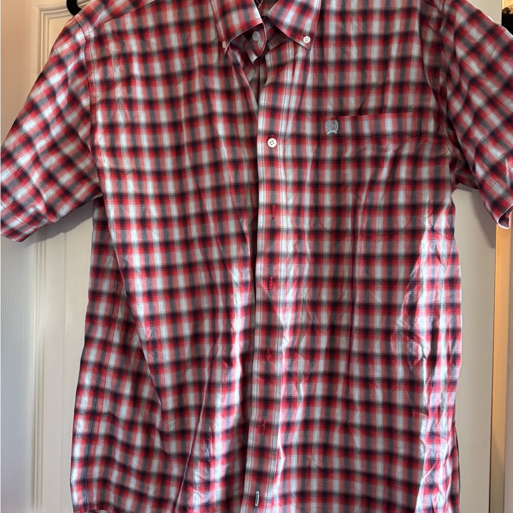 Cinch Red and White Casual Button Down Shirt Gingham Check